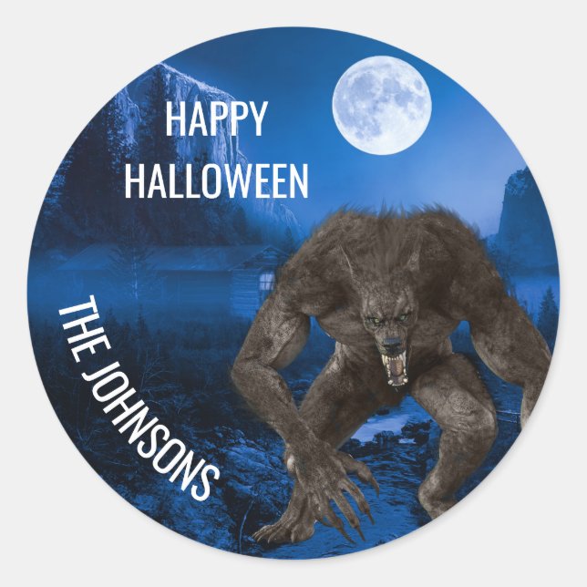 Pegatina Redonda Werewolf Wolf Halloween Luna llena (Anverso)
