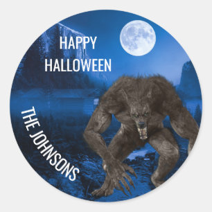 Pegatina Redonda Werewolf Wolf Halloween Luna llena