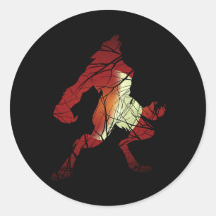 Pegatina Redonda Werewolf Wolf Moon Werewolf Silhouette Halloween C