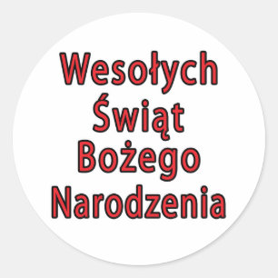 Pegatina Redonda Wesolych Swiat Bozego Narodzenia