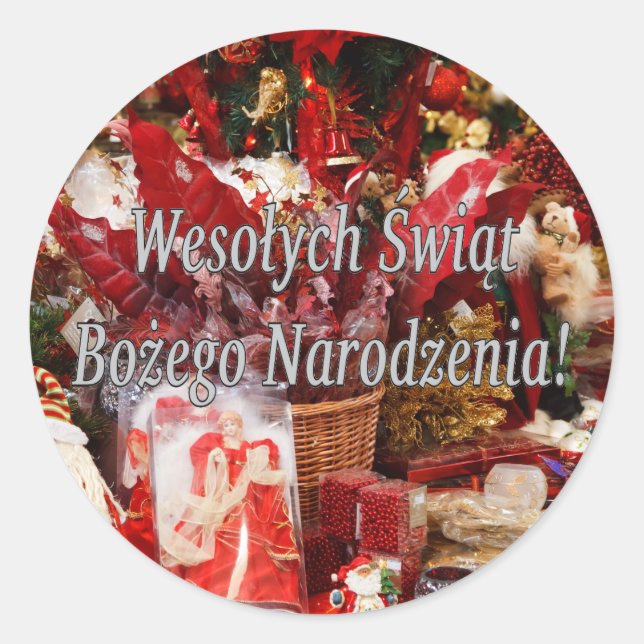 Pegatina Redonda Wesołych Świąt ...! Feliz Navidad en polaco wf (Anverso)