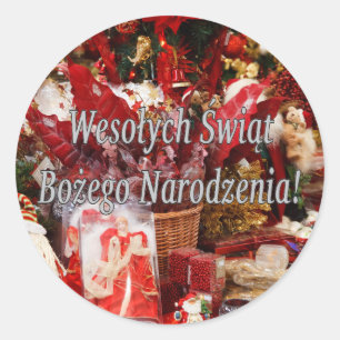 Pegatina Redonda Wesołych Świąt ...! Feliz Navidad en polaco wf