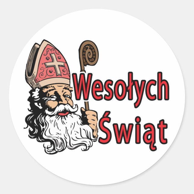 Pegatina Redonda Wesolych Swiat St. Nicholas (Anverso)