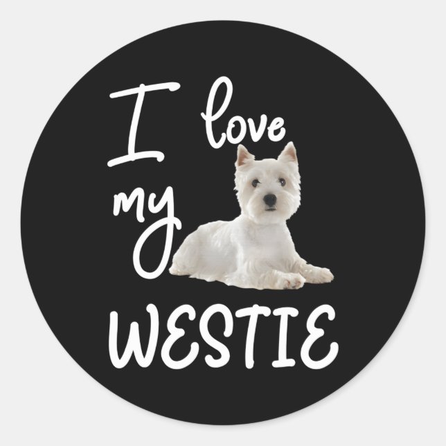 Pegatina Redonda West Highland Terrier I Love My Westie (Anverso)