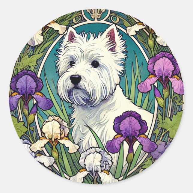 Pegatina Redonda West Highland Terrier Westie (Anverso)