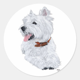 Pegatina Redonda West Highland White Terrier alegre