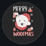 Pegatina Redonda West Highland White Terrier Christmas<br><div class="desc">West Highland White Terrier with Christmas hat is a funny gift for Christmas. Westie dog owners will love the surprise. Merry woofmas to all dog owners.</div>