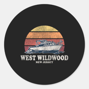 Pegatina Redonda West Wildwood Nj Vintage Boating 70s Retro Boat De