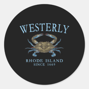 Pegatina Redonda Westerly Rhode Island Pueblo de Cangrejos Desde 16