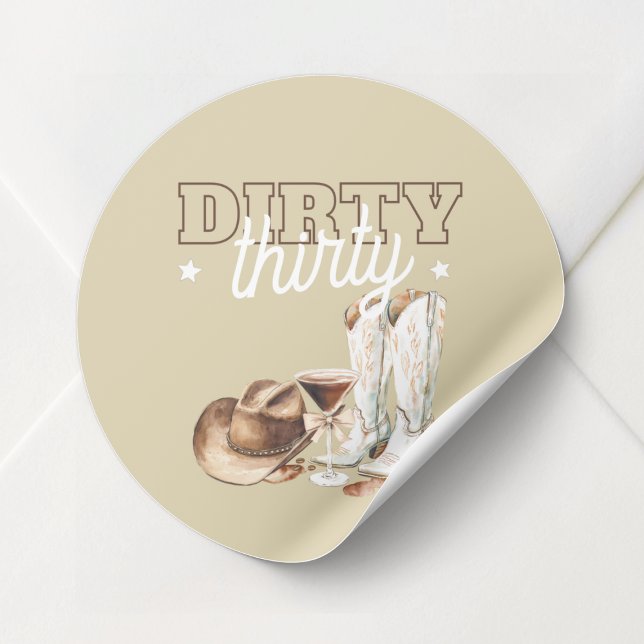 Pegatina Redonda Western Beige Dirty Thirty 30th Birthday Party (Western Beige Dirty Thirty 30th Birthday Party Classic Round Sticker)