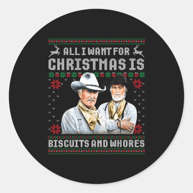 Pegatina Redonda Western Biscuits And S Christmas Quote Retro  (Anverso)