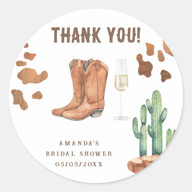 Pegatina Redonda Western Boots & Bubbly Despedida de soltera  (Anverso)