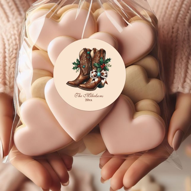 Pegatina Redonda Western Bow & Boots Christmas  (Subido por el creador)