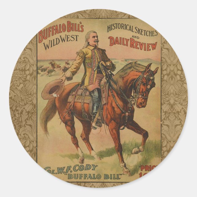 Pegatina Redonda Western Buffalo Bill Wild West (Anverso)