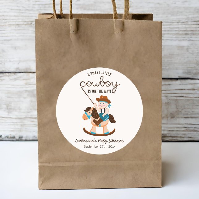 Pegatina Redonda Western Cowboy Rocke Horse Boy Baby Shower (Subido por el creador)