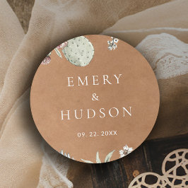 Pegatina Redonda Western Cowboy Vintage Southwest Floral Wedding