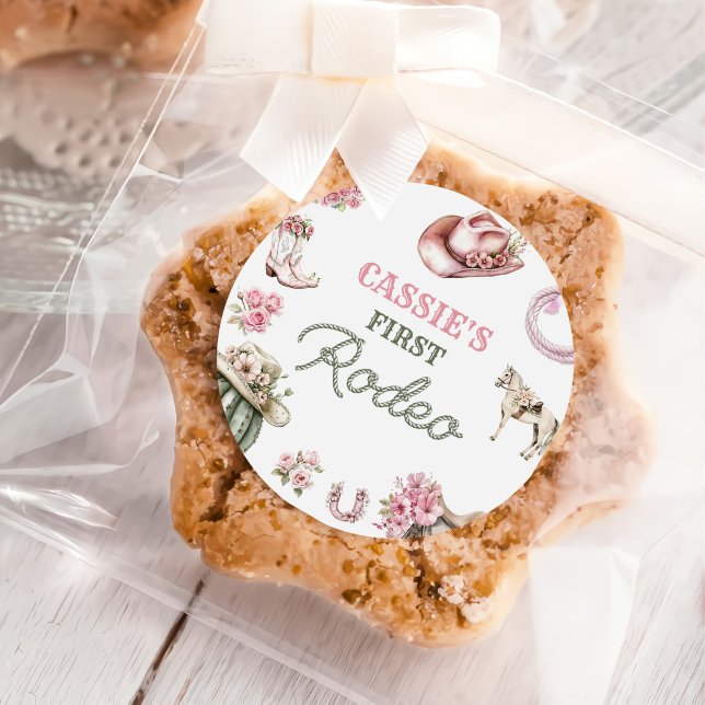 Pegatina Redonda Western Cowgirl First Rodeo Birthday Party (Subido por el creador)