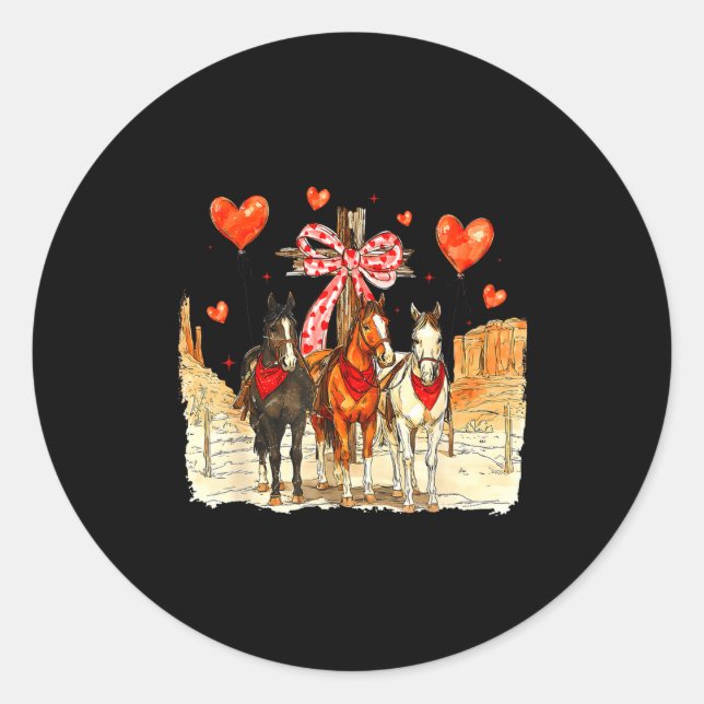 Pegatina Redonda Western Horse Valentine Funny Western Valentines D (Anverso)