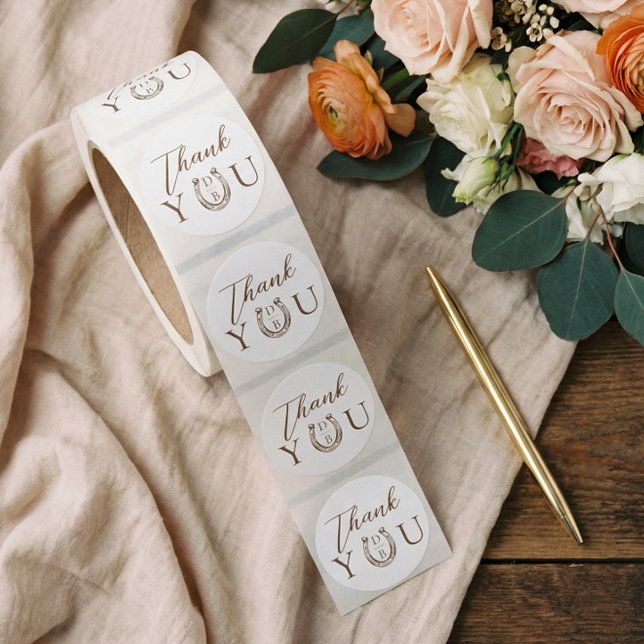 Pegatina Redonda Western Horseshoe Monogram Wedding Thank You  (Western Horseshoe Monogram Wedding Thank You Classic Round Sticker)