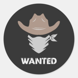 Pegatina Redonda Western Outlaw Cowboy Wanted