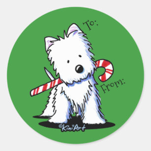Pegatina Redonda Westie Candy Cane Gift Pegatinas