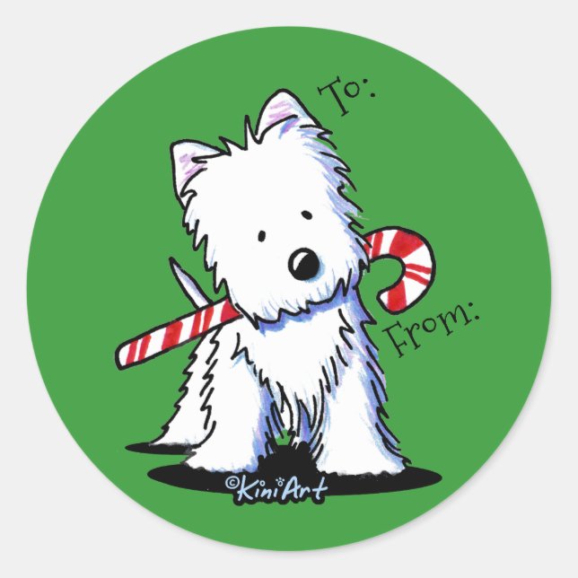 Pegatina Redonda Westie Candy Cane Gift Pegatinas (Anverso)