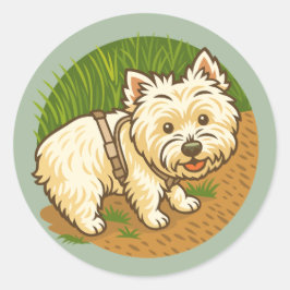 Pegatina Redonda Westie Feliz en Sendero Natural