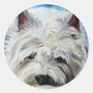 Pegatina Redonda Westie West Highland Terrier Dog Beach Bum Pegatin