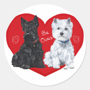 Pegatina Redonda Westie y Scottie San Valentín