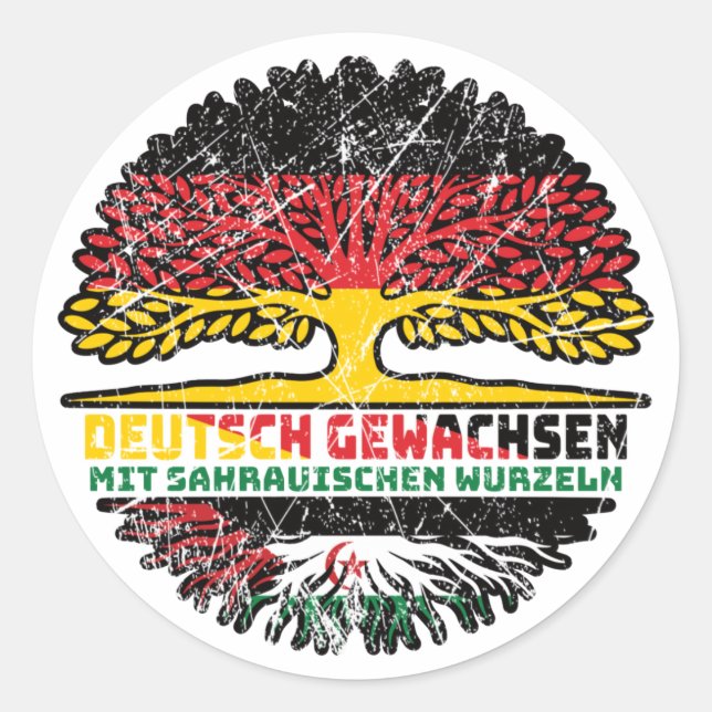 Pegatina Redonda Westsahara Sahaurisch Deutsch Deutschland Baum (Anverso)