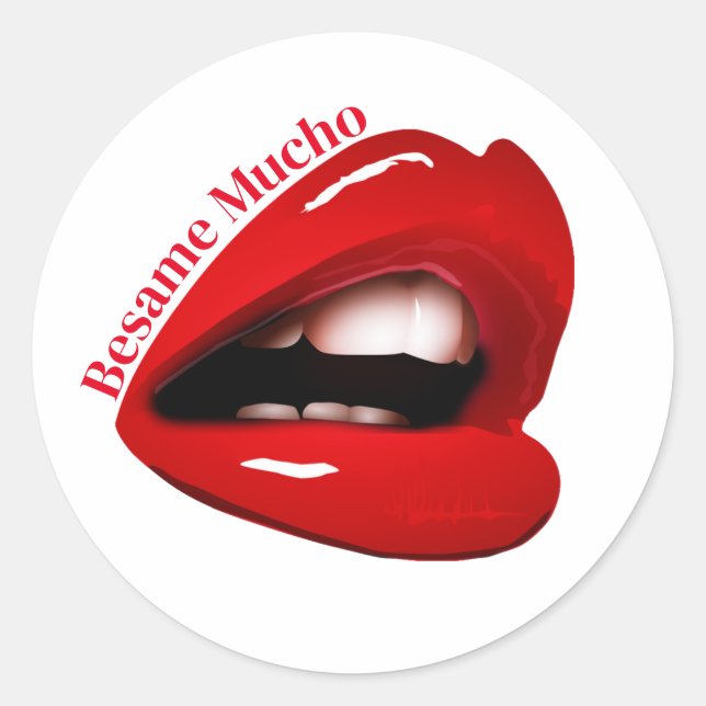 Pegatina Redonda Wet Red Lips Valentine (Anverso)
