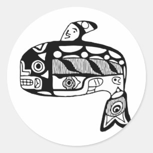 Pegatina Redonda Whale de tlingit nativo americano