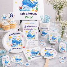 Whale Theme Summer Kids Birthday Thank you 