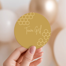 Pegatina Redonda What Will Baby Bee Honeycomb Team Girl