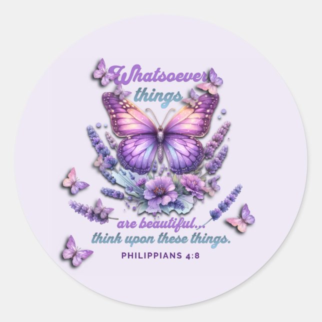 Pegatina Redonda Whatsoever Things Are Scripture (Anverso)