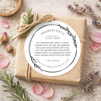 Pegatina Redonda Wheat Wreath Modern Ingredients Label Stickers