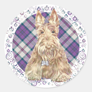 Pegatina Redonda Wheaten Scottie Tartan