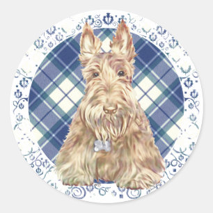Pegatina Redonda Wheaten Scottie Tartan
