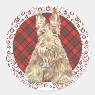 Pegatina Redonda Wheaten Scottie Tartan