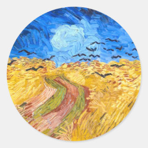 Pegatina Redonda Wheatfield con Crows (1890) Bella Artes Van Gogh