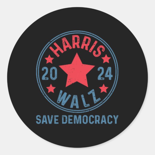 Pegatina Redonda Wheimer 2024 Salven la democracia Kamala Harris Ti (Anverso)