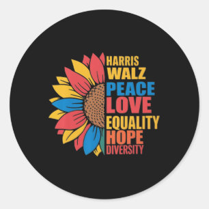 Pegatina Redonda Wheimer Peace Love Equality Hope Diversity Sunflow