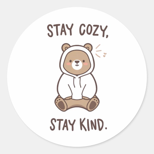 Pegatina Redonda Whimsical Bear with Positive Kindness Quote (Anverso)