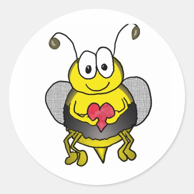 Pegatina Redonda Whimsical Bee (Anverso)
