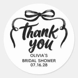 Pegatina Redonda Whimsical Black Bow Bridal Shower Thank You 