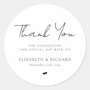 Pegatina Redonda Whimsical Black White Script Gracias Boda