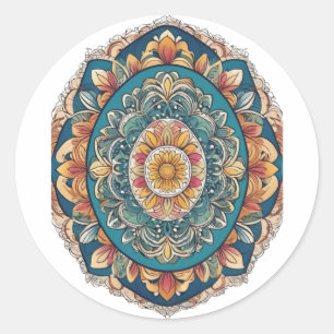 Pegatina Redonda Whimsical Bloom Mandala - Inspirado en la naturale