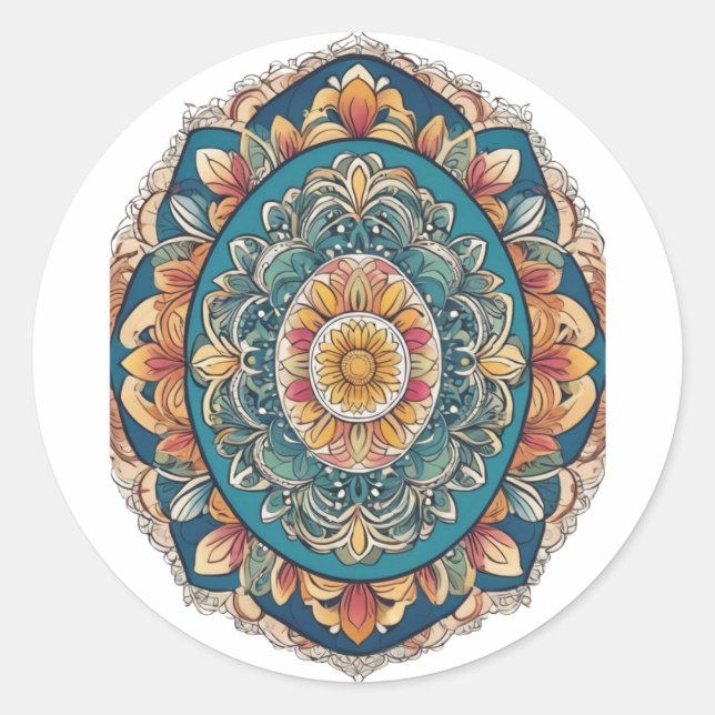 Pegatina Redonda Whimsical Bloom Mandala - Inspirado en la naturale (Anverso)