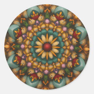 Pegatina Redonda Whimsical Bloom Mandala - Inspirado en la naturale