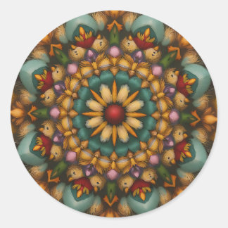 Pegatina Redonda Whimsical Bloom Mandala - Inspirado en la naturale